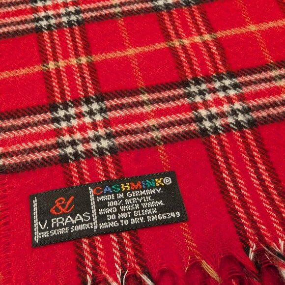 V. FRAAS the Scarf Company Vintage Red Tartan Plaid Cashmink Scarf - Picture 4 of 4